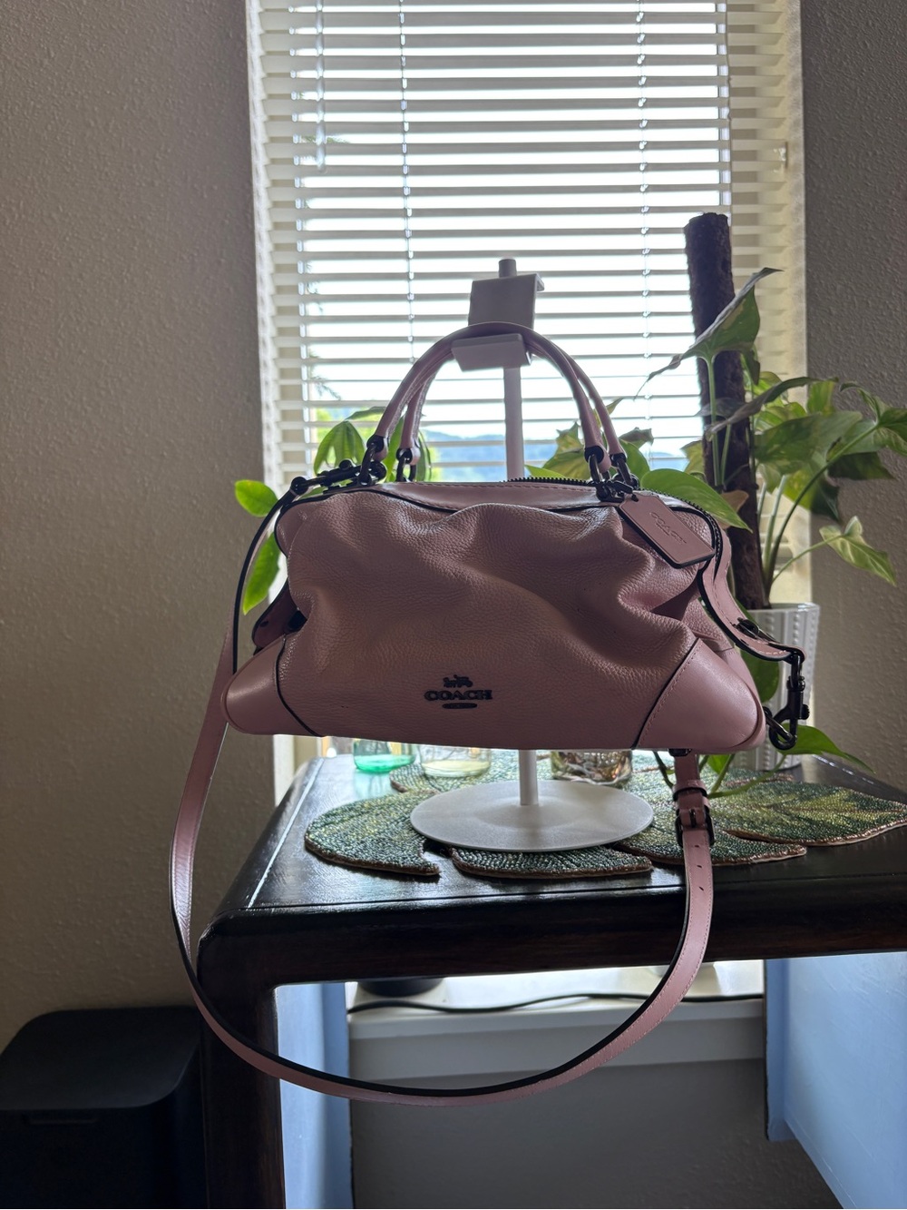 Coach Pebbled Leather Satchel in Pale Pink
